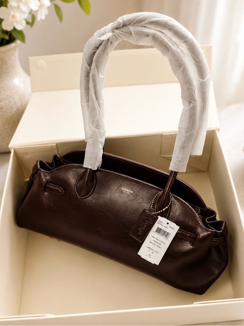 Coach Dark Brown Leather Satchel with Gold Logo - Picture 5 of 7
